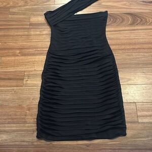 Rene Arnez Little Black Dress Womens Black One Shoulder Bodycon Mini Dress Small